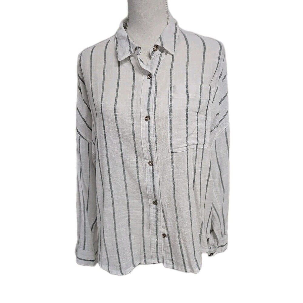 Cotton On Body Swing Beach Shirt Organic Cotton Blend Faded Khaki Striped Sz‎ XS